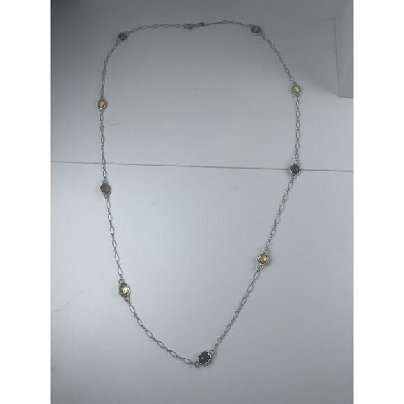 Colore SG Sterling Silver Necklace 36" Gemstone Stations Citrine Smoky Quartz - Picture 4 of 10